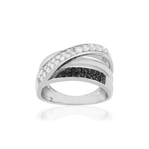 Bague argent 925 zirconias noirs et blancs