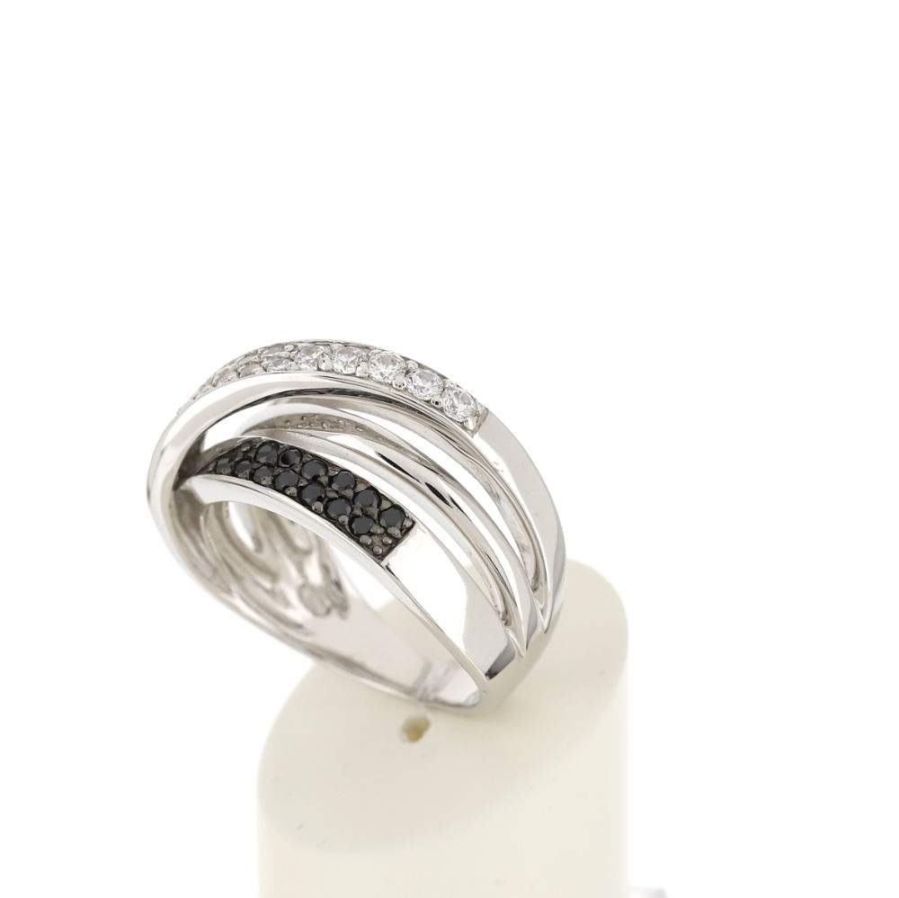 Bague argent 925 zirconias noirs et blancs - vue 4