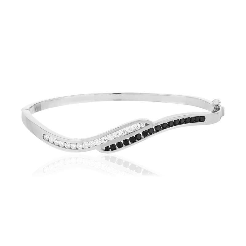 Bracelet argent 925 rigide zirconias 60 mm - vue 1