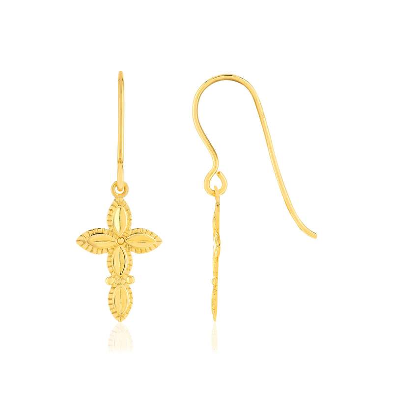 Boucles d'oreilles plaqué or croix - vue 1