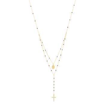 Gold-plated zirconia necklace Miraculous Virgin and Cross 45 cm