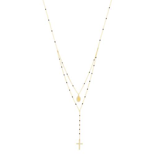 Collier plaqué or zirconias Vierge Miraculeuse et Croix 45 cm