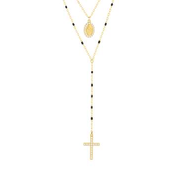 Gold-plated zirconia necklace Miraculous Virgin and Cross 45 cm