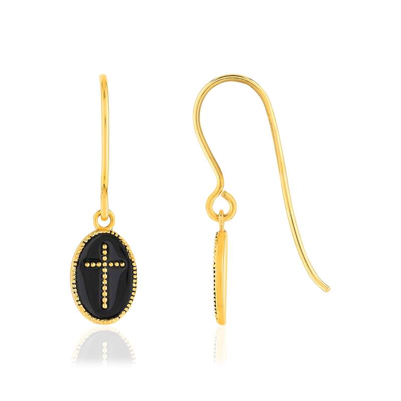 Boucles d'oreilles plaqué or croix - vue 1