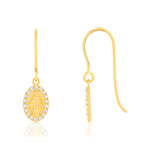 Boucles d'oreilles plaqué or Vierge Miraculeuse zirconias - vue 1