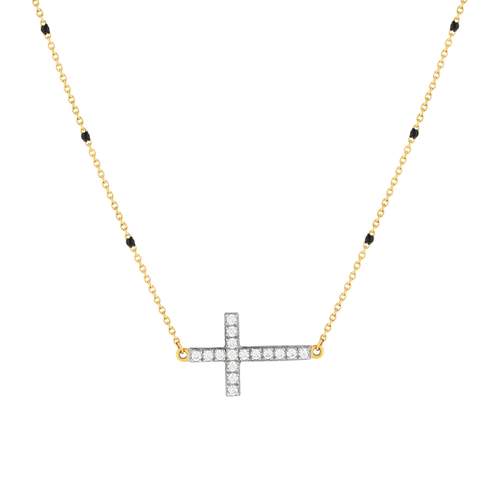Yellow gold necklace 375 cross zirconias