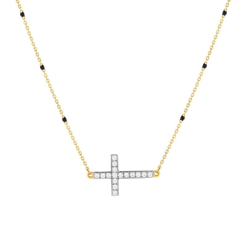 Collier or jaune 375 croix zirconias - vue 1