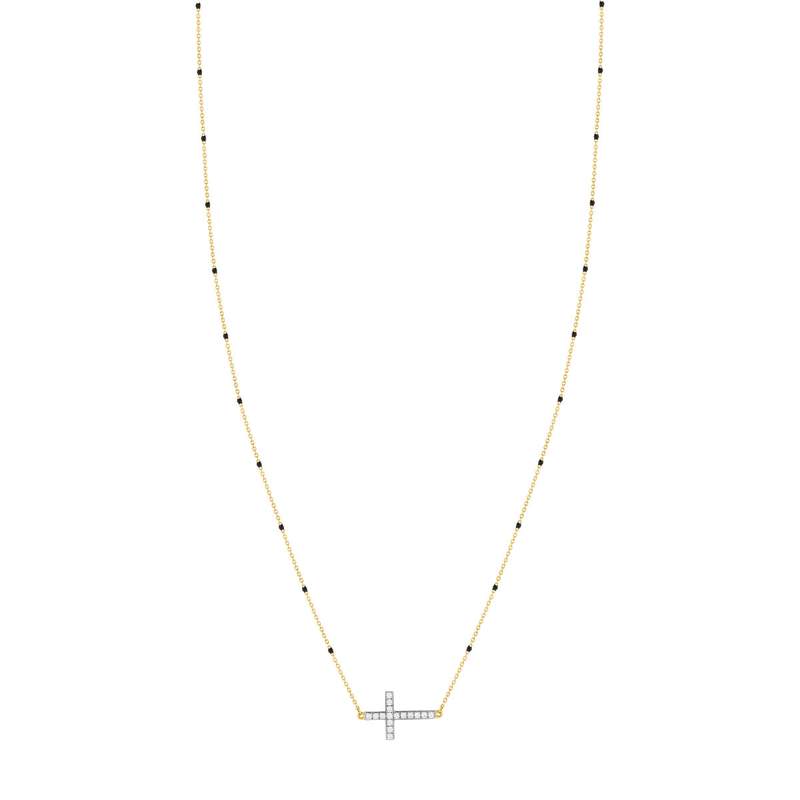 Collier or jaune 375 croix zirconias - vue 2