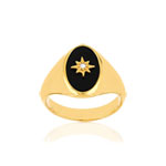 Bague plaque or agate zirconia - vue 1
