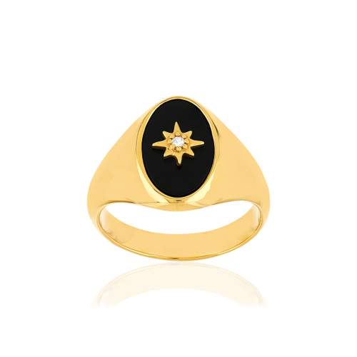 Bague plaque or agate zirconia