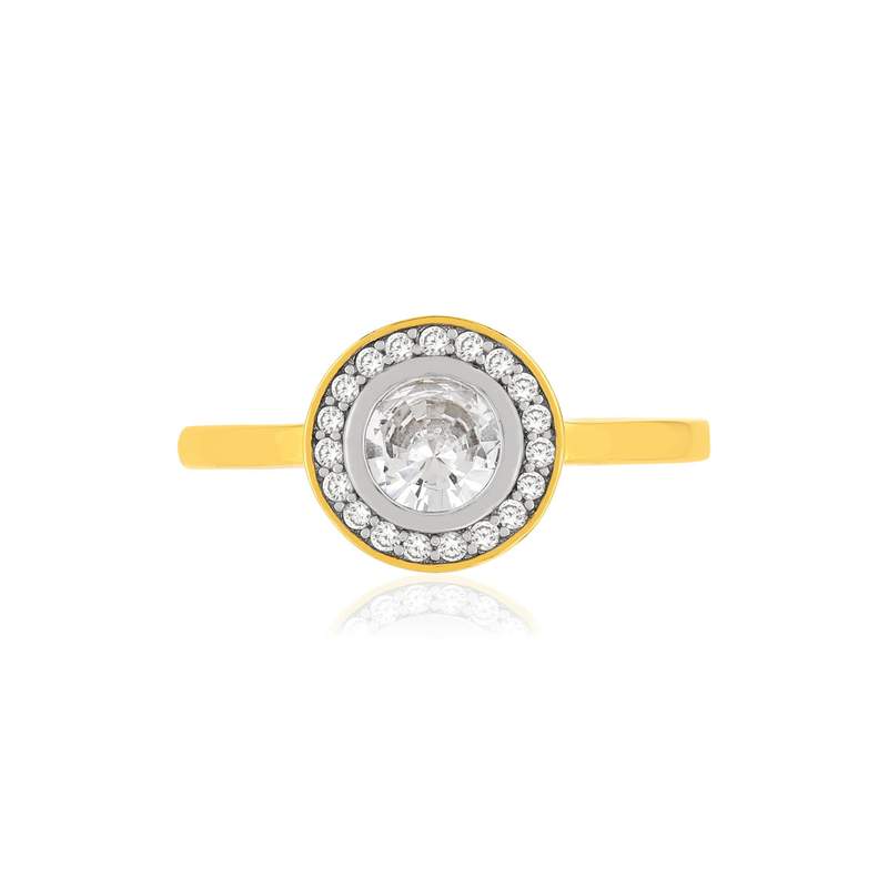 Bague plaqué or 2 tons zirconias - vue 3