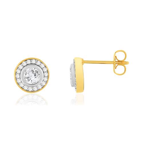 Boucles d'oreilles plaque or 2 tons zirconias