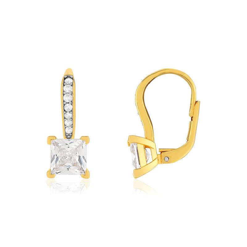 Boucles d'oreilles plaque or 2 tons zirconias - vue 1