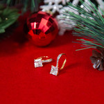 Boucles d'oreilles plaque or 2 tons zirconias - vue D1