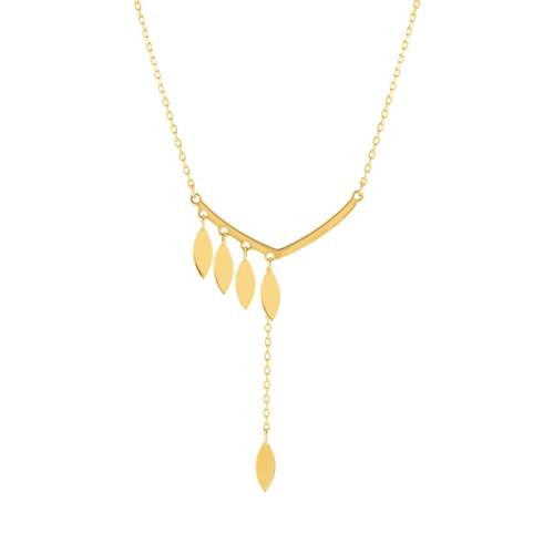 Collier or jaune 750 feuille en pampille 42 cm