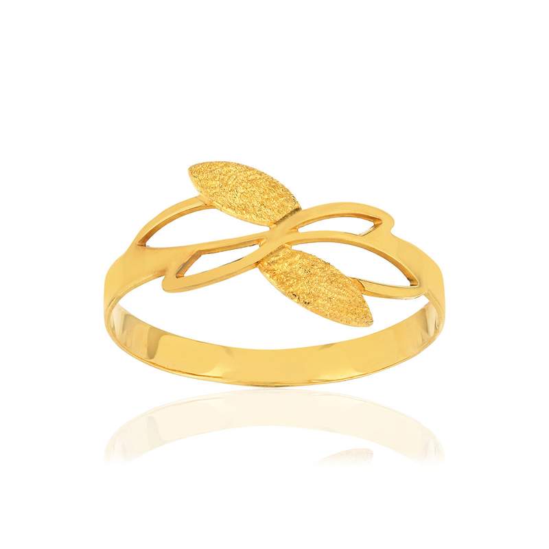 750 yellow gold ring with leaf design - view 1