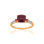 Bague or rose 375 rhodolites diamants - vue 1