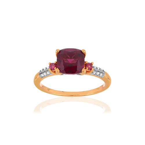 Bague or rose 375 rhodolites diamants