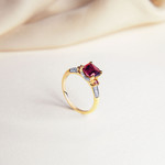 Bague or rose 375 rhodolites diamants - vue D3