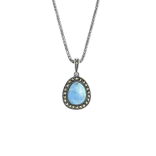 Collier argent 925 turquoise imitation marcassites 45 cm