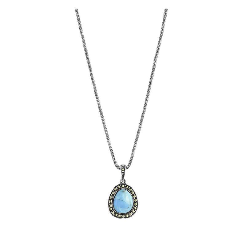 Collier argent 925 turquoise imitation marcassites 45 cm - vue 2