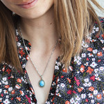 Collier argent 925 turquoise imitation marcassites 45 cm - vue porté 1