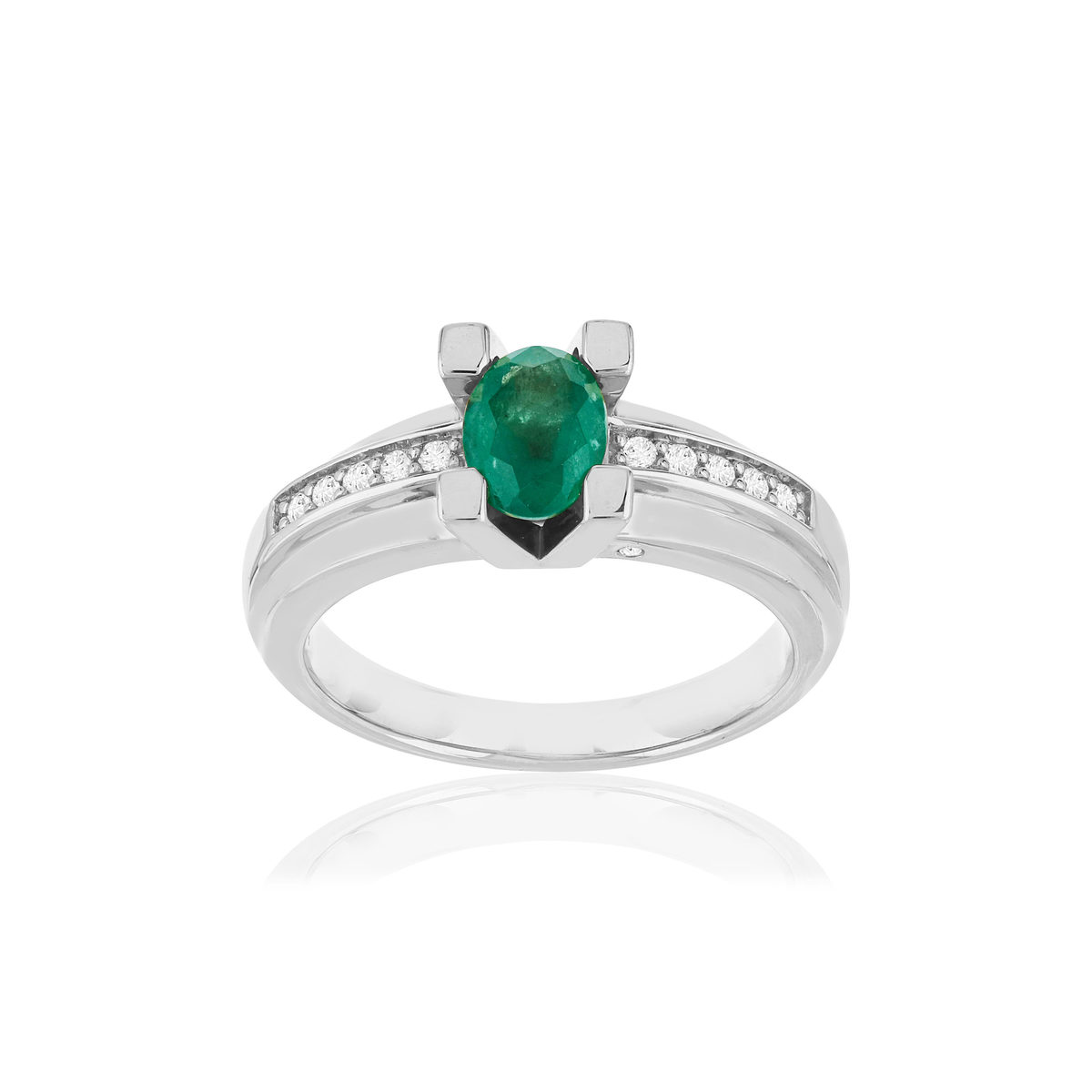 Bague argent 925 rectangulaire meraude et diamants MATY 47 4849