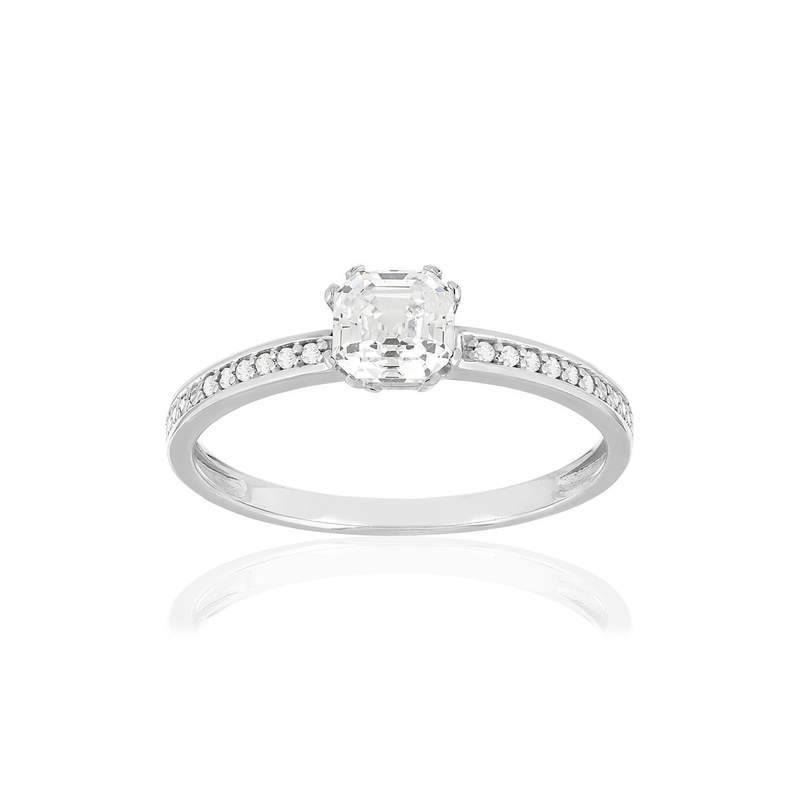 Bague or blanc 375 zirconias - vue 1
