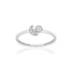 Bague or blanc 375 diamants, motif lune et soleil - vue 1