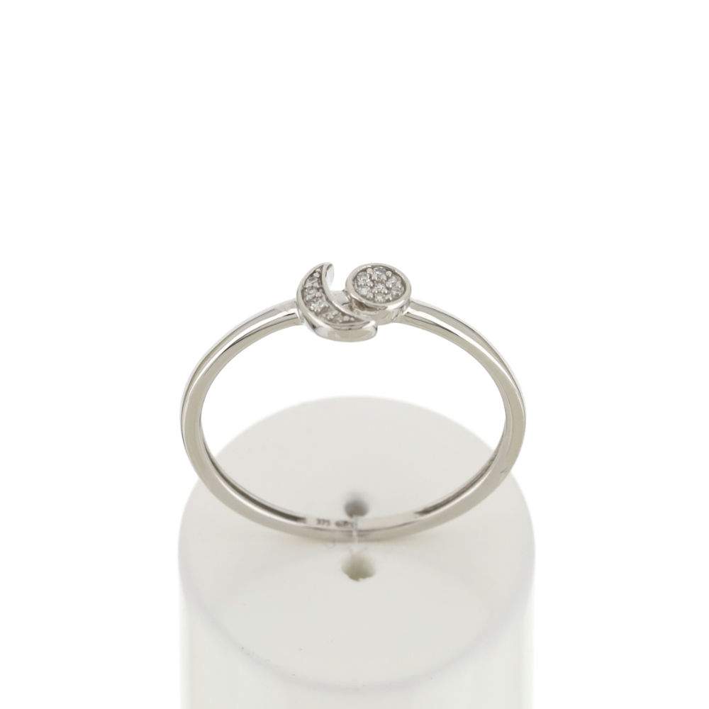 Bague or blanc 375 diamants, motif lune et soleil - vue 1