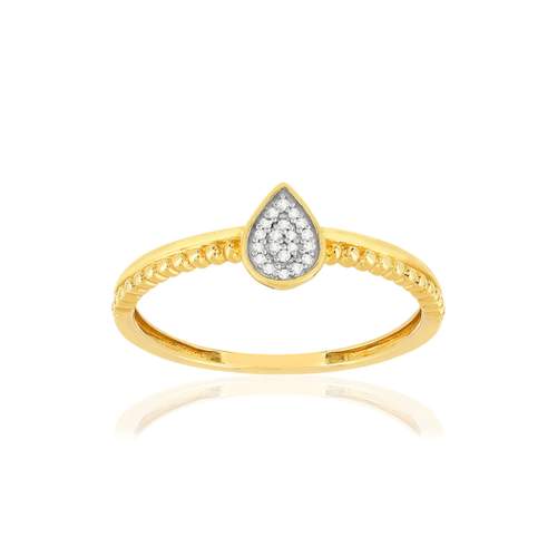 Gold ring 375 2 tone diamonds, drop motif