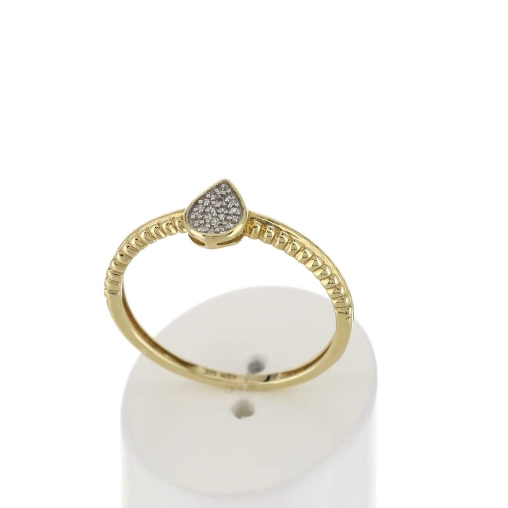 Bague or 375 2 tons diamants, motif goutte - vue 2