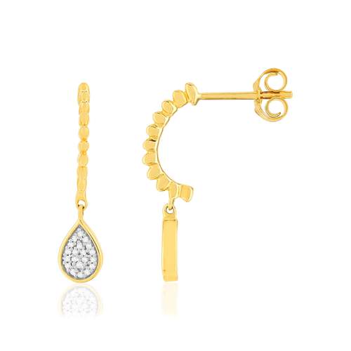 Boucles d'oreilles or 375 2 tons diamants motif goutte