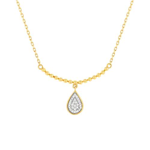 Collier or 375 2 tons diamants 42 cm, motif goutte
