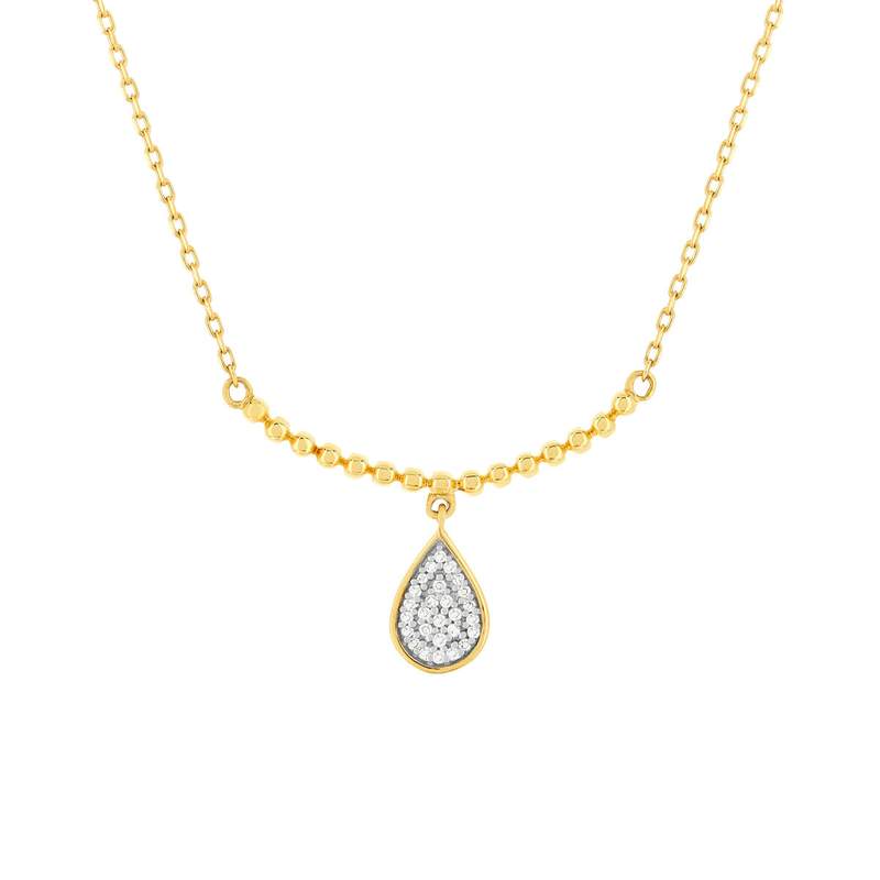 Collier or 375 2 tons diamants 42 cm, motif goutte - vue 1