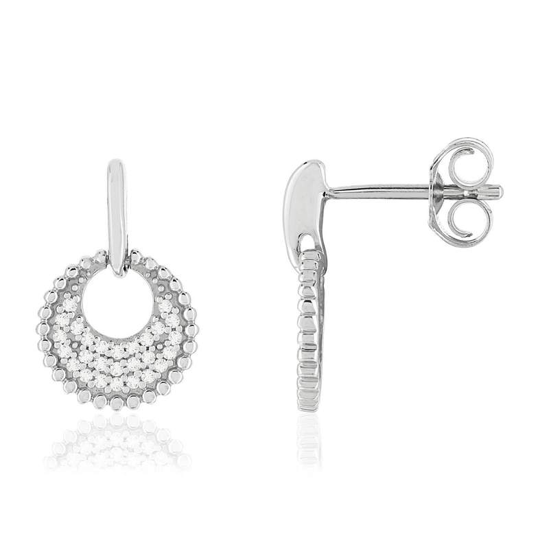 Boucles d'oreilles or blanc 375 diamants - vue 1