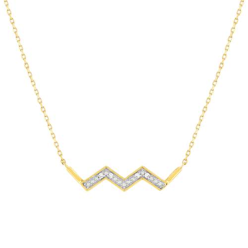 Collier or 375 2 tons diamants 42 cm, motif éclair