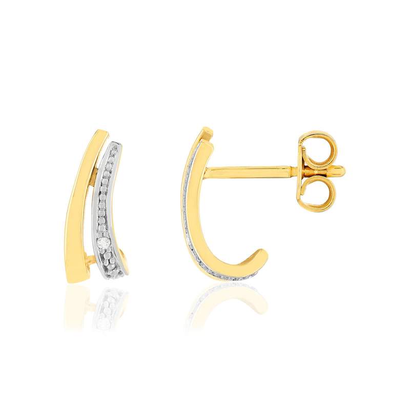 Boucles d'oreilles or 375 2 tons diamants - vue 1