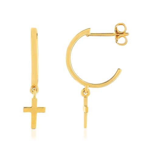 Boucles d'oreilles or jaune 375, croix