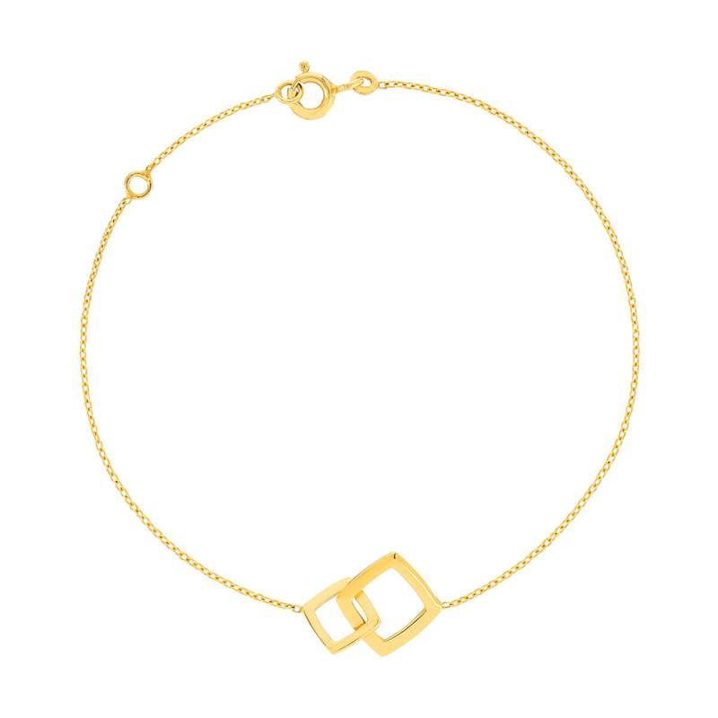 Bracelet or jaune 375 18 cm motif carrés entrelacés - vue 1