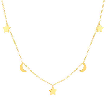 Collier or jaune 375 41 cm, motif pampille lune et étoile