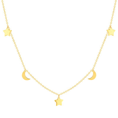 Collier or jaune 375 41 cm, motif pampille lune et étoile - vue 1