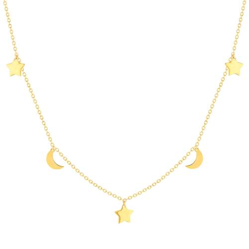 Yellow gold necklace 375 41 cm, moon and star pendant design