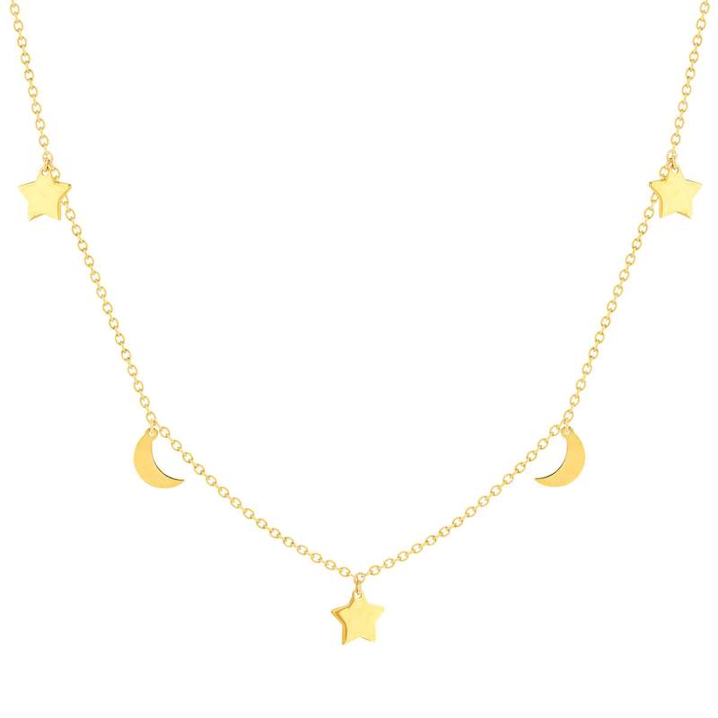 Collier or jaune 375 41 cm, motif pampille lune et étoile - vue 1