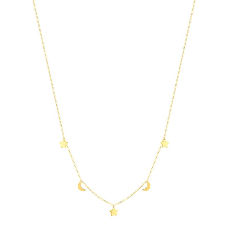 Collier or jaune 375 41 cm, motif pampille lune et étoile - vue 2