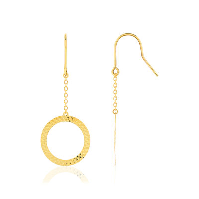 Boucles d'oreilles or jaune 375, anneaux ciselés - vue 1