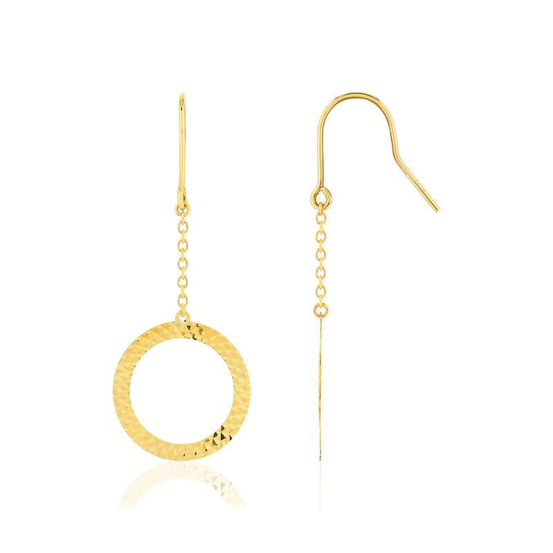 Boucles d'oreilles or jaune 375, anneaux ciselés - vue 1