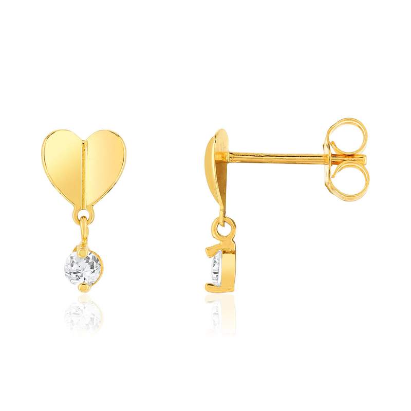 Boucles d'oreilles or jaune 750 zirconias motif coeur - vue 1