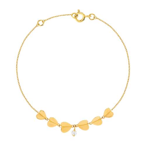 Bracelet or jaune 750 zirconia 18 cm, motif coeur