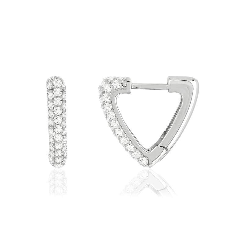 Boucles d'oreilles argent 925 zirconias, motif triangle - vue 1